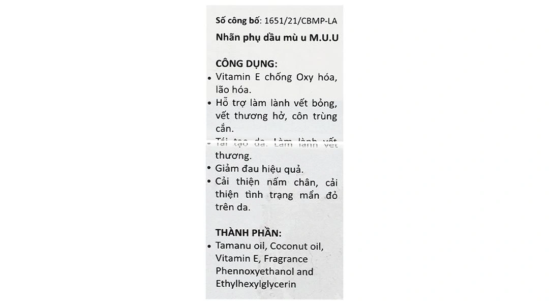 Dầu mù u M.U.U hỗ trợ làm lành vết bỏng, vết thương hở chai 30ml - 17