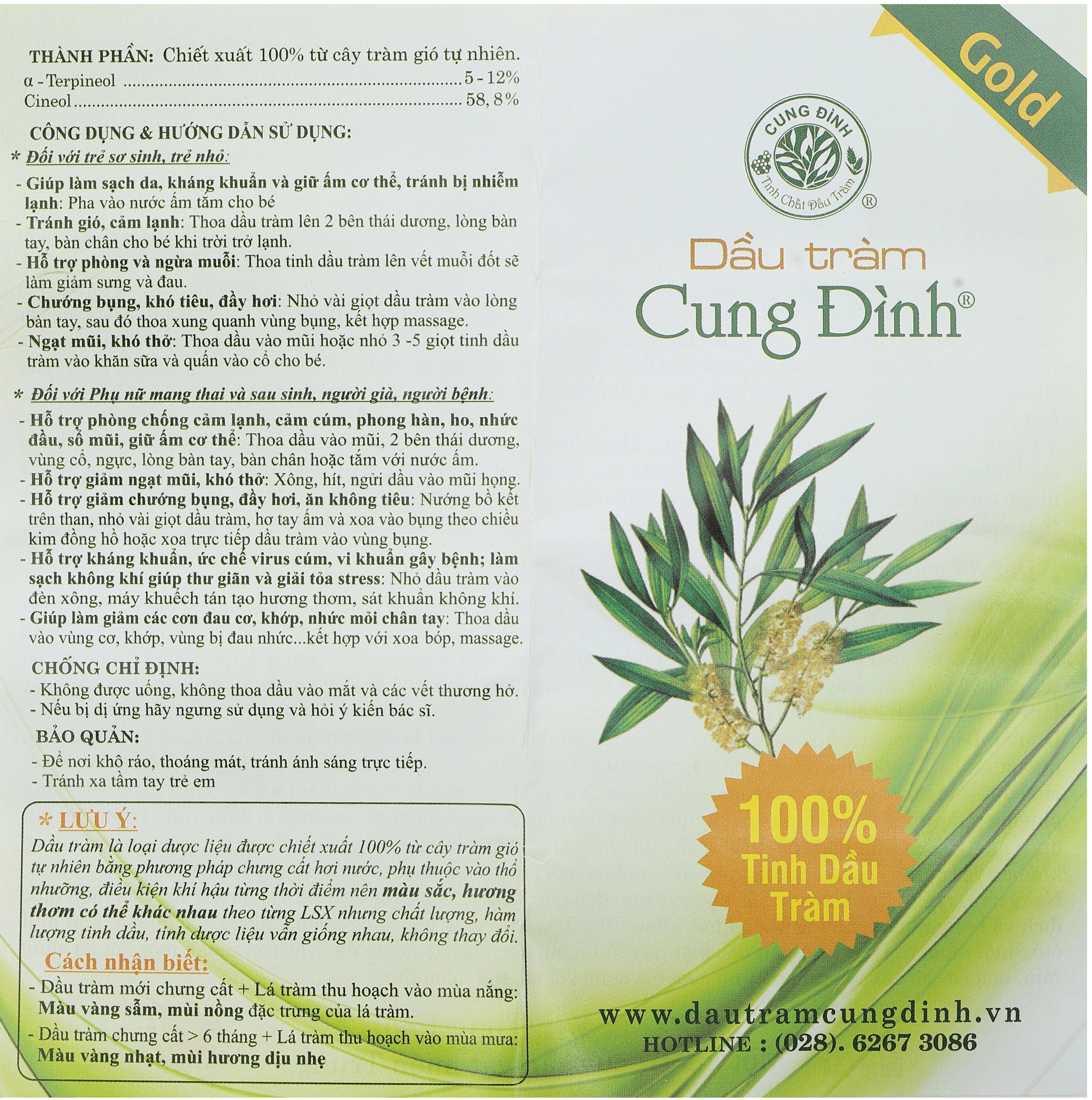 Dầu tràm Cung Đình Gold hỗ trợ điều trị cảm mạo, phong hàn, nhức đầu chai 50ml - 8