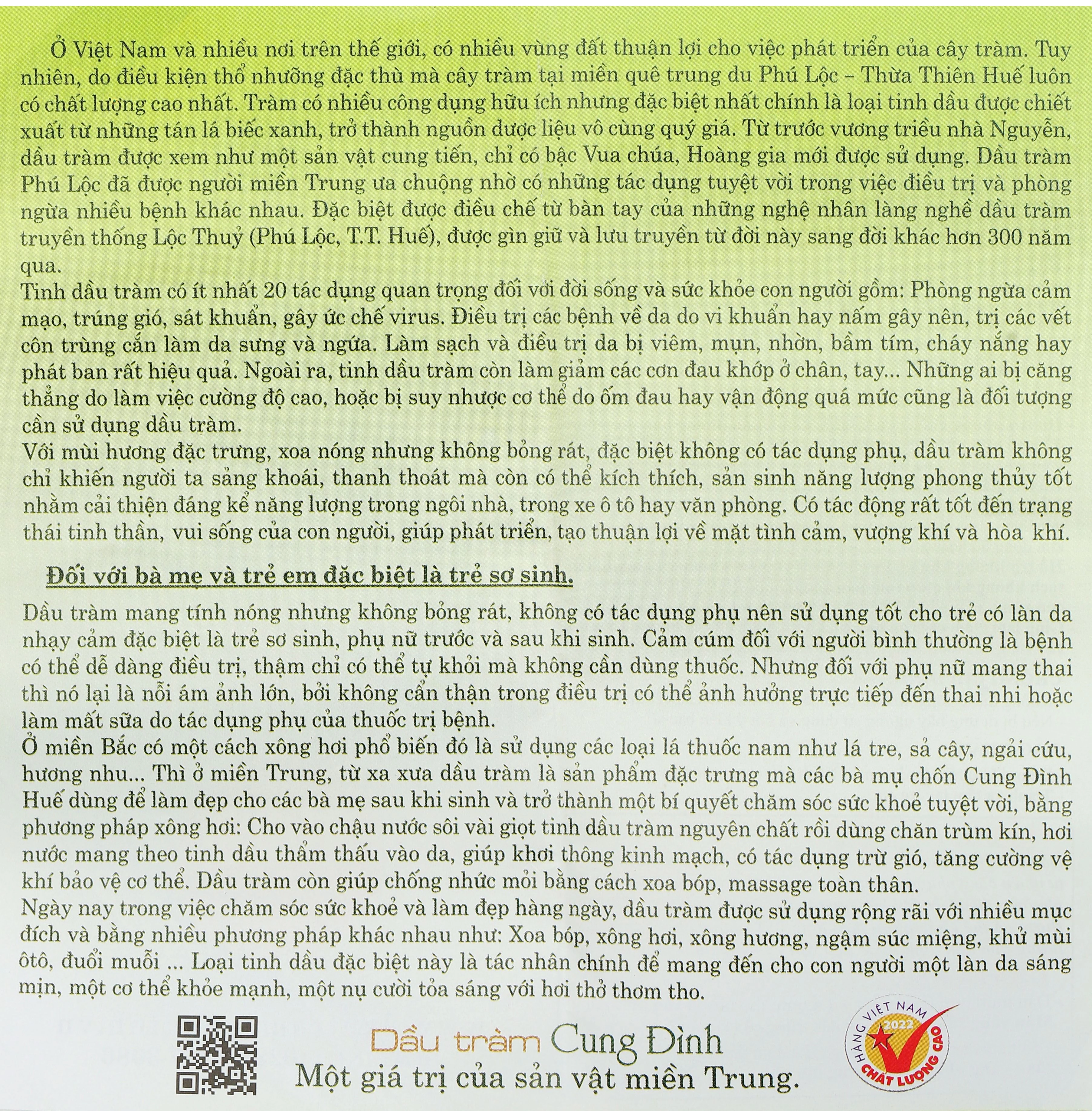 Dầu tràm Cung Đình Gold hỗ trợ điều trị cảm mạo, phong hàn, nhức đầu chai 50ml - 9