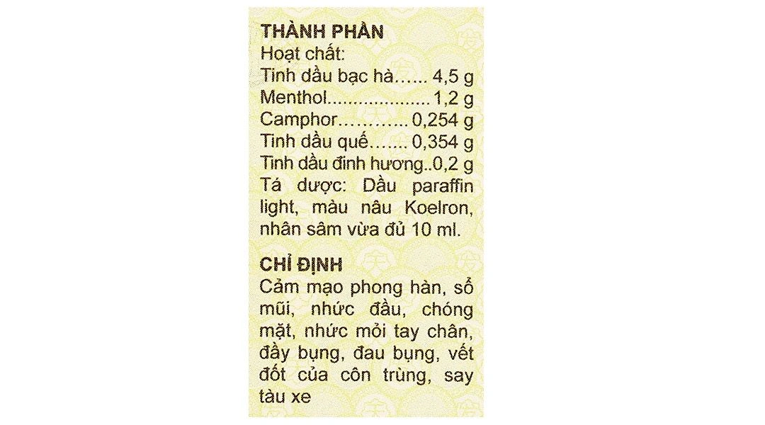 Dầu Sâm Nhị Thiên Đường hỗ trợ điều trị cảm mạo, phong hàn, sổ mũi chai 10ml - 7