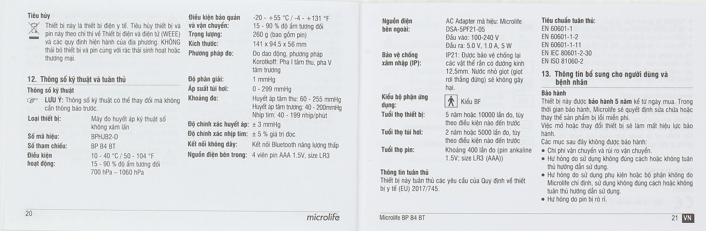 Máy đo huyết áp bắp tay Microlife B4 BT - 28