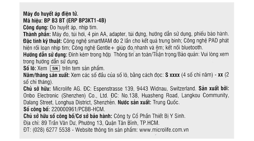 Máy đo huyết áp bắp tay Microlife B3 BT - 14