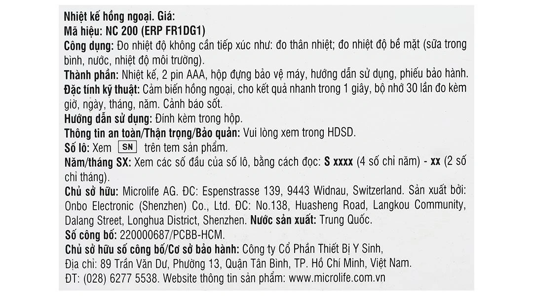 Nhiệt kế hồng ngoại đo trán Microlife NC200 - 10