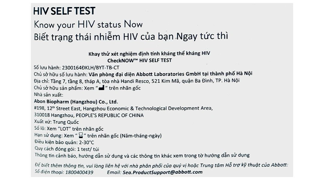 Bộ xét nghiệm HIV Abbott CheckNOW túi 1 bộ - 10
