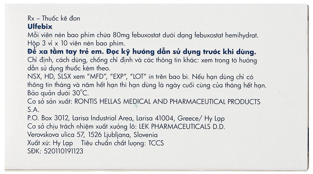 Ulfebix 80mg điều trị tăng acid uric máu (3 vỉ x 10 viên) - 2