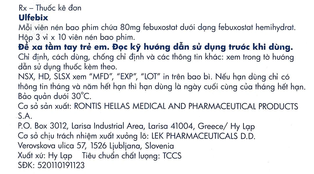 Ulfebix 80mg điều trị tăng acid uric máu (3 vỉ x 10 viên) - 8