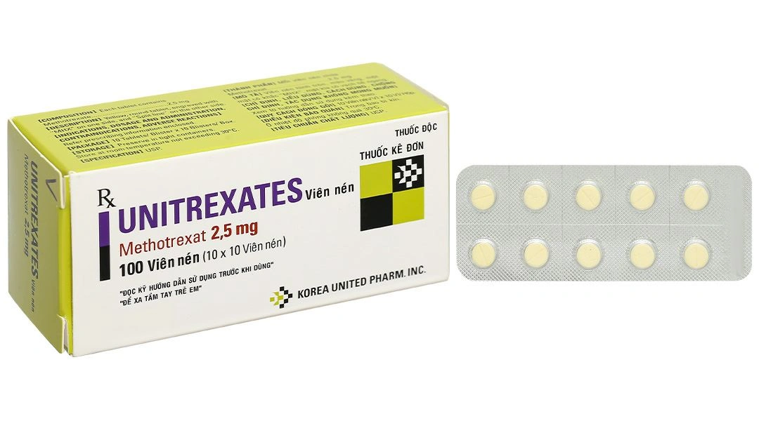 Unitrexates 2.5mg điều trị các bệnh ung thư, viêm khớp dạng thấp (10 vỉ x 10 viên) - 