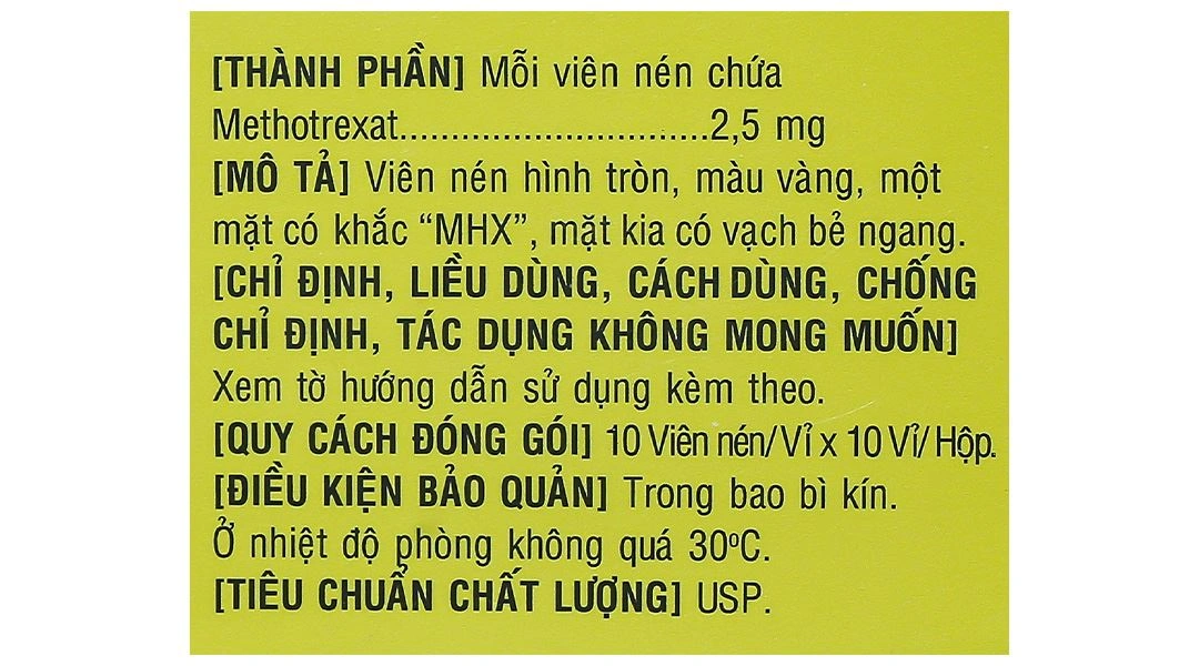 Unitrexates 2.5mg điều trị các bệnh ung thư, viêm khớp dạng thấp (10 vỉ x 10 viên) - 8