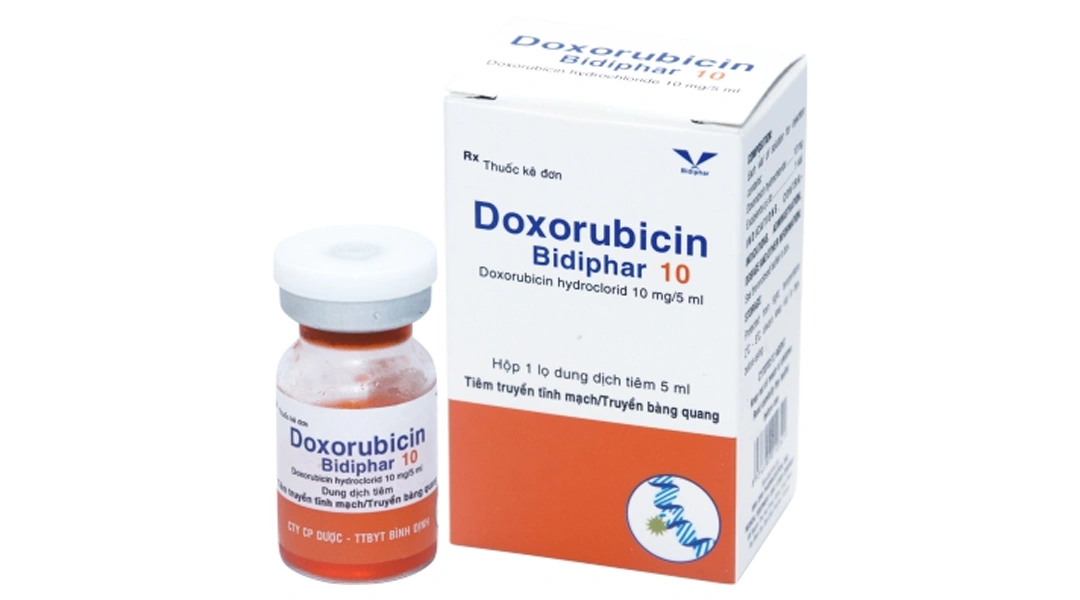 Dung dịch tiêm Doxorubicin Bidiphar 10mg/5ml điều trị ung thư vú, đa u tuỷ chai 5ml - 