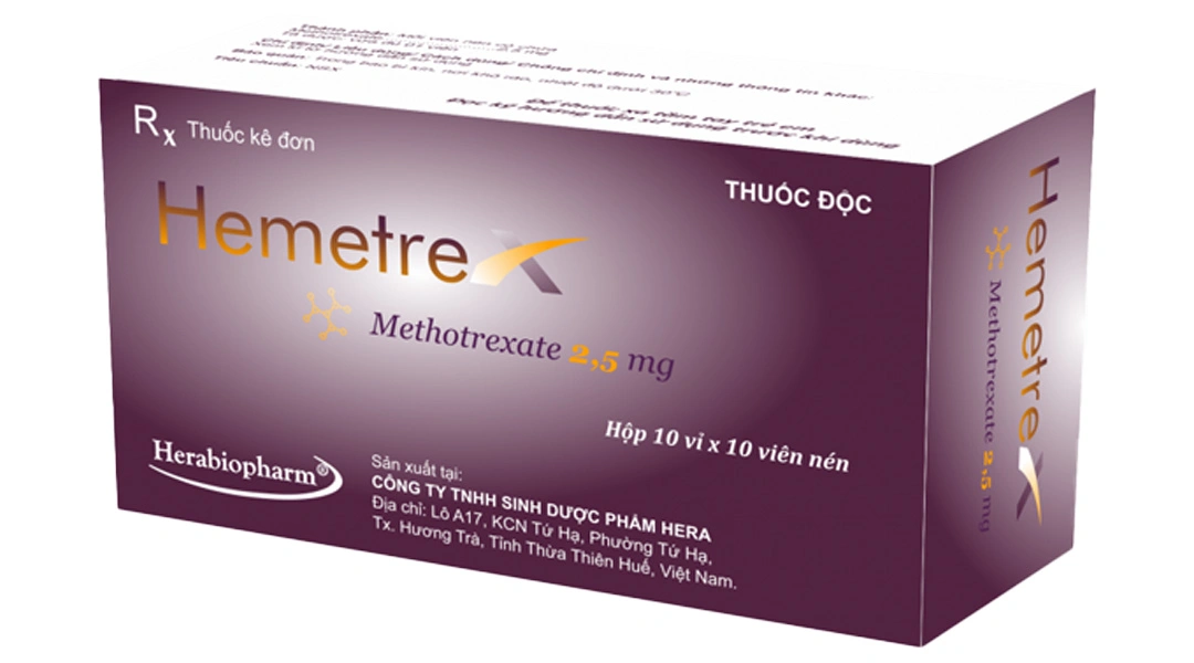 Hemetrex 2,5mg điều trị các bệnh ung thư, vảy nến, viêm khớp dạng thấp (10 vỉ x 10 viên) - 