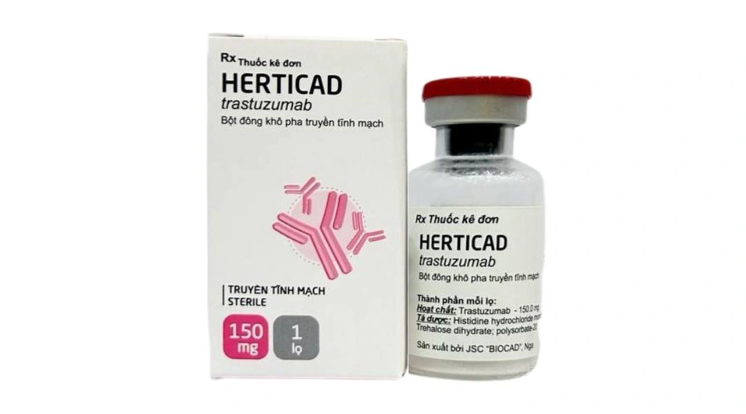 Bột pha tiêm Herticad 150mg chỉ định điều trị ung thư vú di căn (MBC) hộp 1 lọ 150mg - 