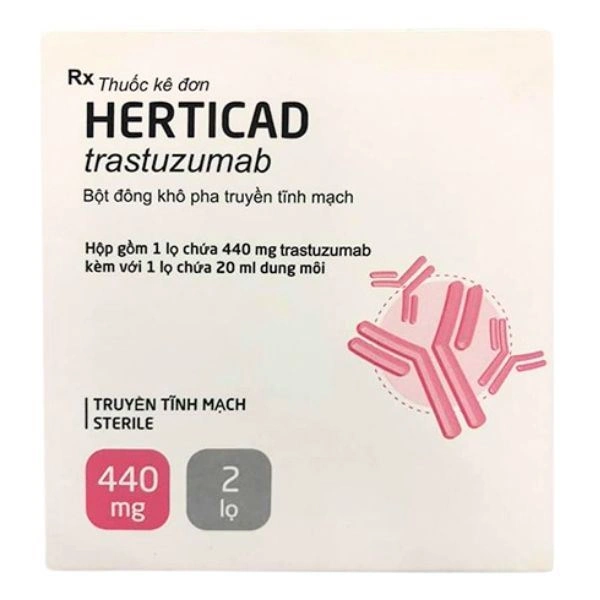 Bột pha tiêm Herticad 440mg chỉ định điều trị ung thư vú di căn (1 lọ bột + 1 lọ 20ml) - 