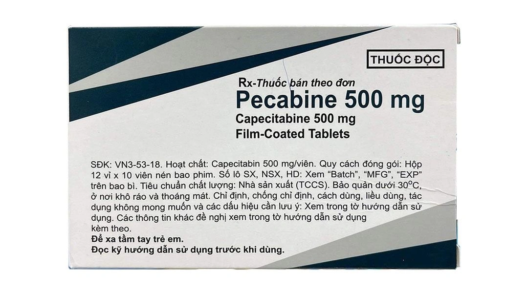 Pecabine 500mg chỉ định điều trị ung thư đại trực tràng di căn (12 vỉ x 10 viên) - 
