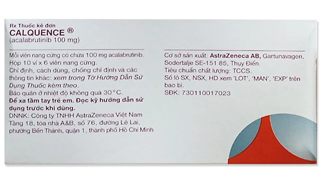 Calquence 100mg điều trị u lympho tế bào vỏ, bạch cầu mạn dòng lympho (10 vỉ x 6 viên) - 1