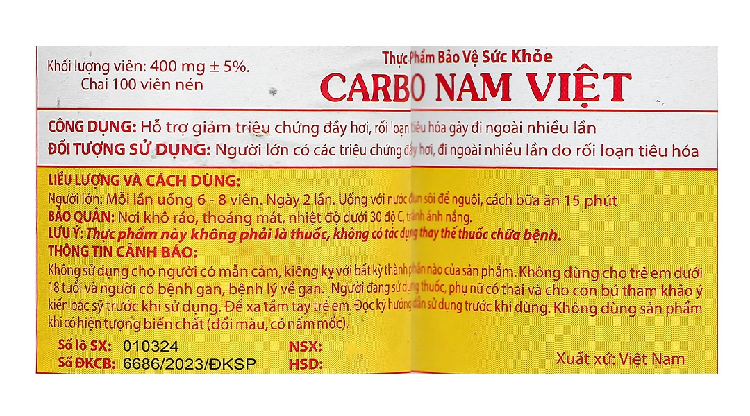 Thực phẩm bảo vệ sức khỏe Carbo Nam Việt lọ 100 viên - 5