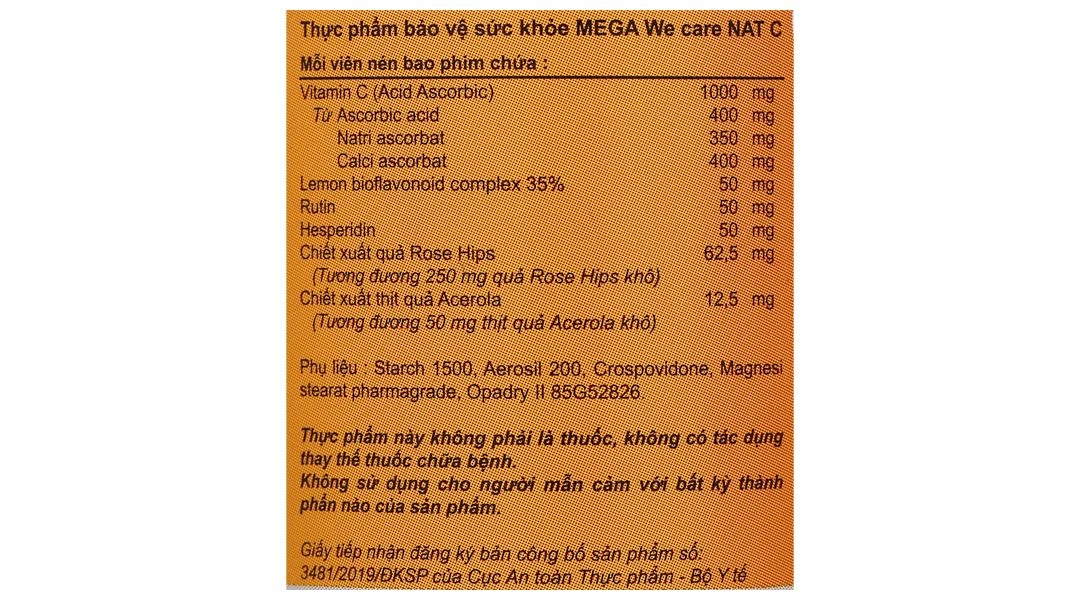 Mega We Care Nat C hỗ trợ tăng cường sức đề kháng lọ 30 viên - 5