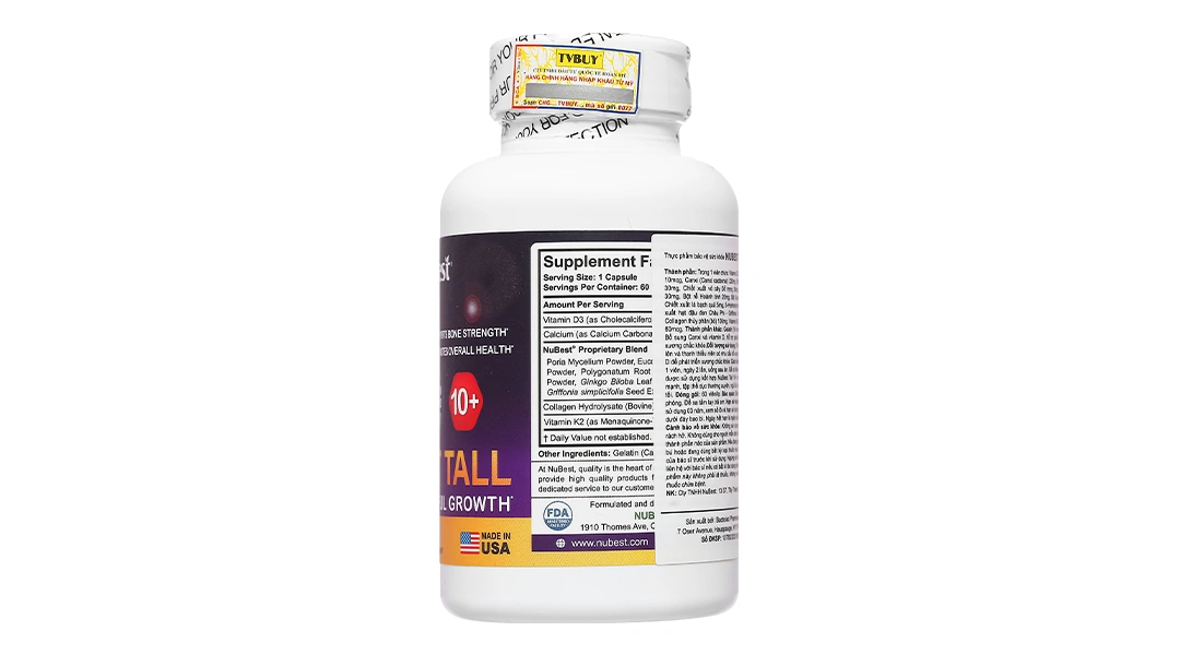 Nubest Tall 10+ bổ sung Canxi và vitamin D, hỗ trợ phát triển xương chắc khỏe hộp 60 viên - 3