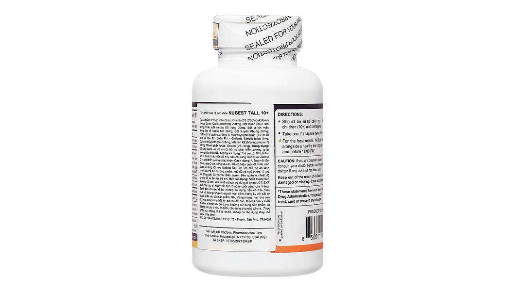 Nubest Tall 10+ bổ sung Canxi và vitamin D, hỗ trợ phát triển xương chắc khỏe hộp 60 viên - 4