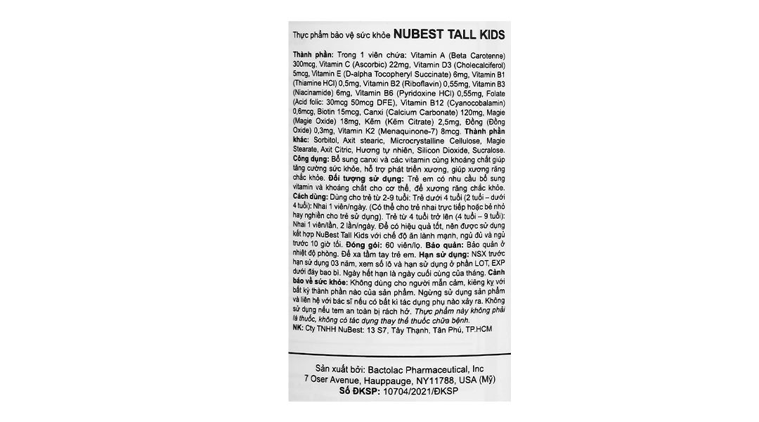 Nubest Tall Kids bổ sung canxi, hỗ trợ phát triển xương chắc khỏe hộp 60 viên - 5