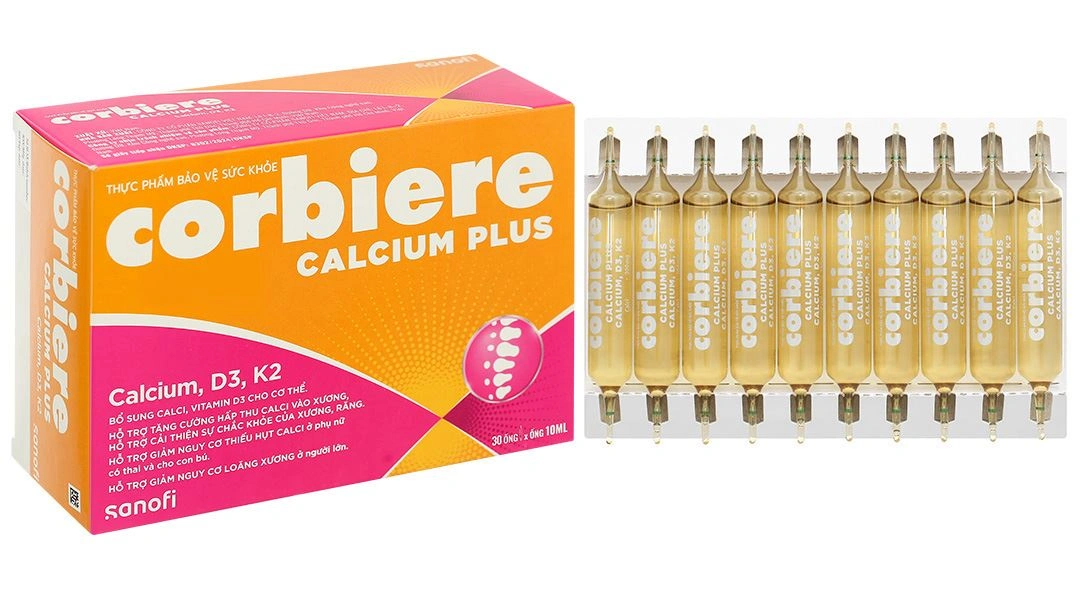Corbiere Calcium Plus hỗ trợ tăng cường hấp thu canxi, giúp xương chắc khỏe hộp 30 ống x 10ml - 