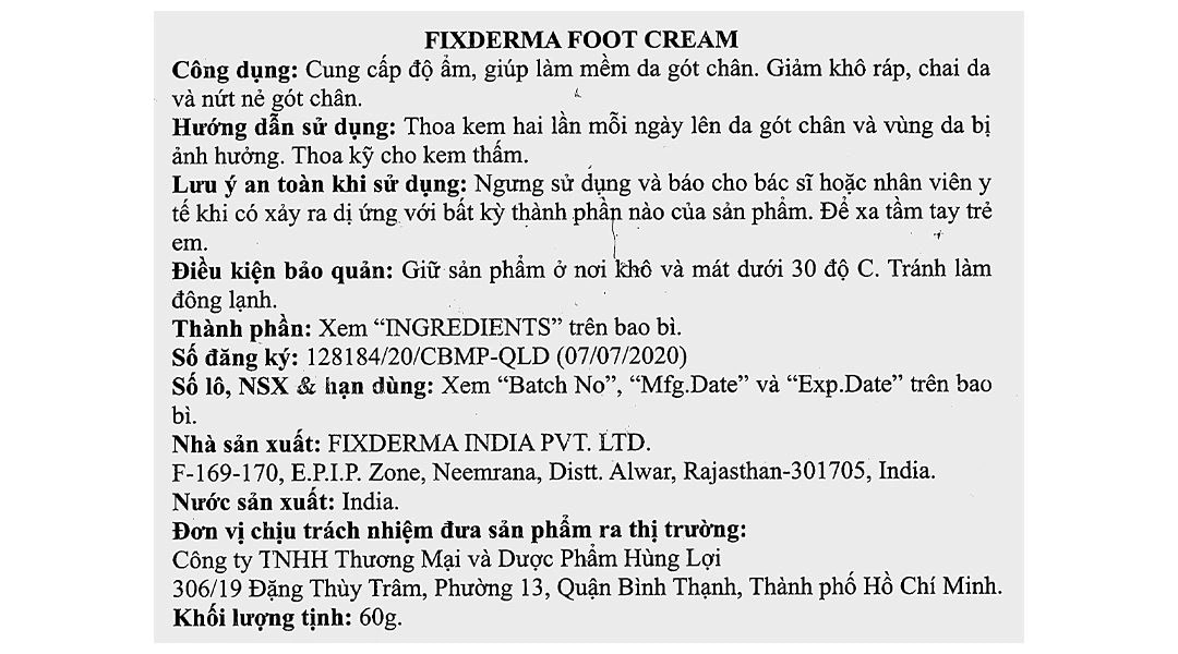 Kem dưỡng Fixderma Foot cấp ẩm làm mềm da gót chân tuýp 60g - 9