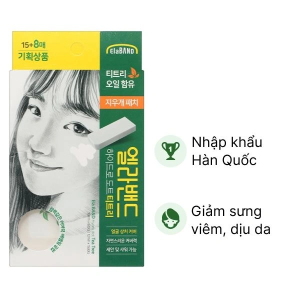 Miếng dán mụn Elaband HydroDot TeaTree giúp giảm sưng viêm