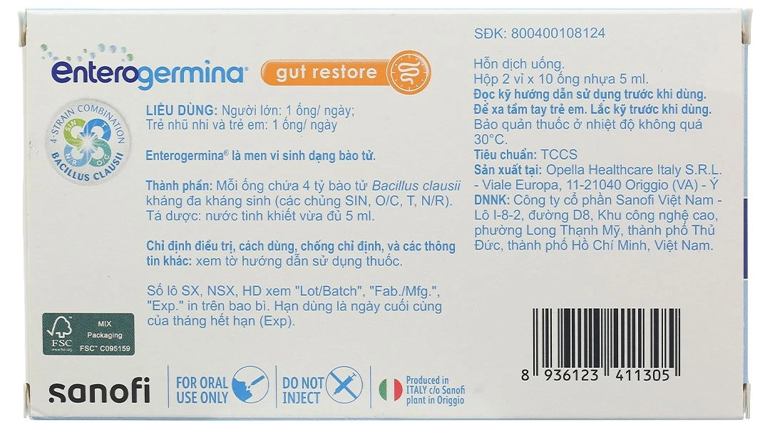 Hỗn dịch uống Enterogermina Gut Restore 4 tỷ/5ml trị rối loạn tiêu hóa (20 ống x 5ml) - 3