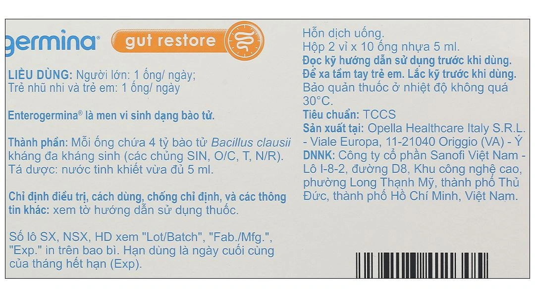 Hỗn dịch uống Enterogermina Gut Restore 4 tỷ/5ml trị rối loạn tiêu hóa (20 ống x 5ml) - 5