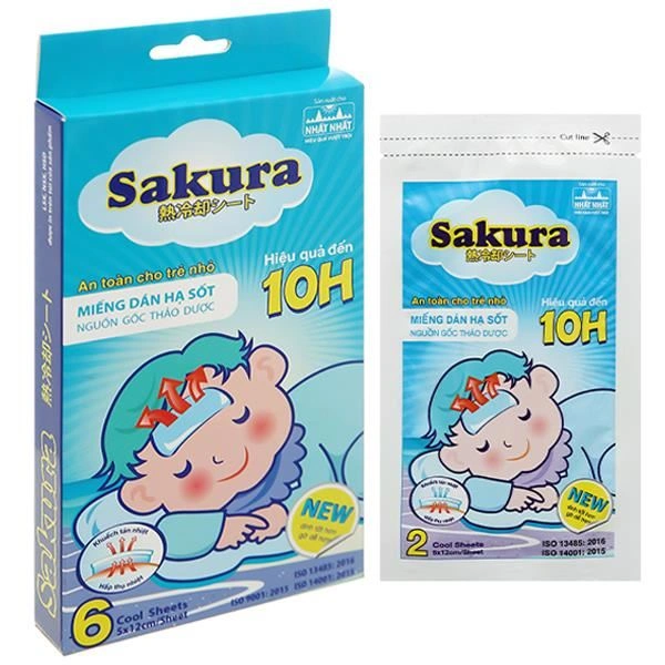 Miếng dán hạ sốt Sakura giúp hạ nhiệt, giảm đau, giảm say nắng cho bé