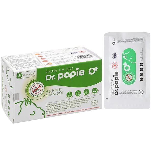 Khăn hạ sốt Dr.Papie 0+ giúp hạ nhiệt, giảm sốt cho bé