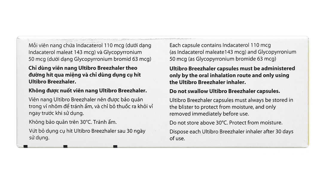 Bột hít Ultibro Breezhaler 110/50 microgram trị bệnh phổi tắc nghẽn (3 vỉ x 10 viên) - 2