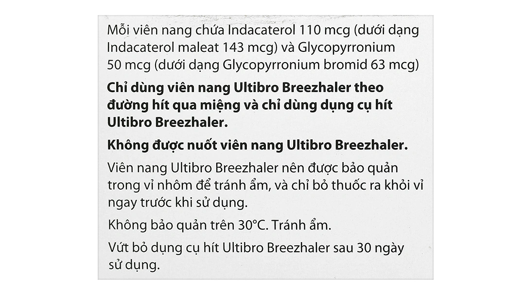 Bột hít Ultibro Breezhaler 110/50 microgram trị bệnh phổi tắc nghẽn (3 vỉ x 10 viên) - 5