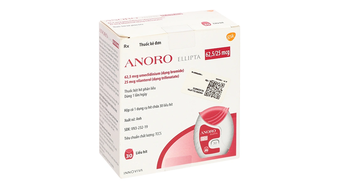 Bột hít Anoro Ellipta 62,5/25mcg giảm triệu chứng tắc nghẽn đường hô hấp lọ 30 liều hít - 