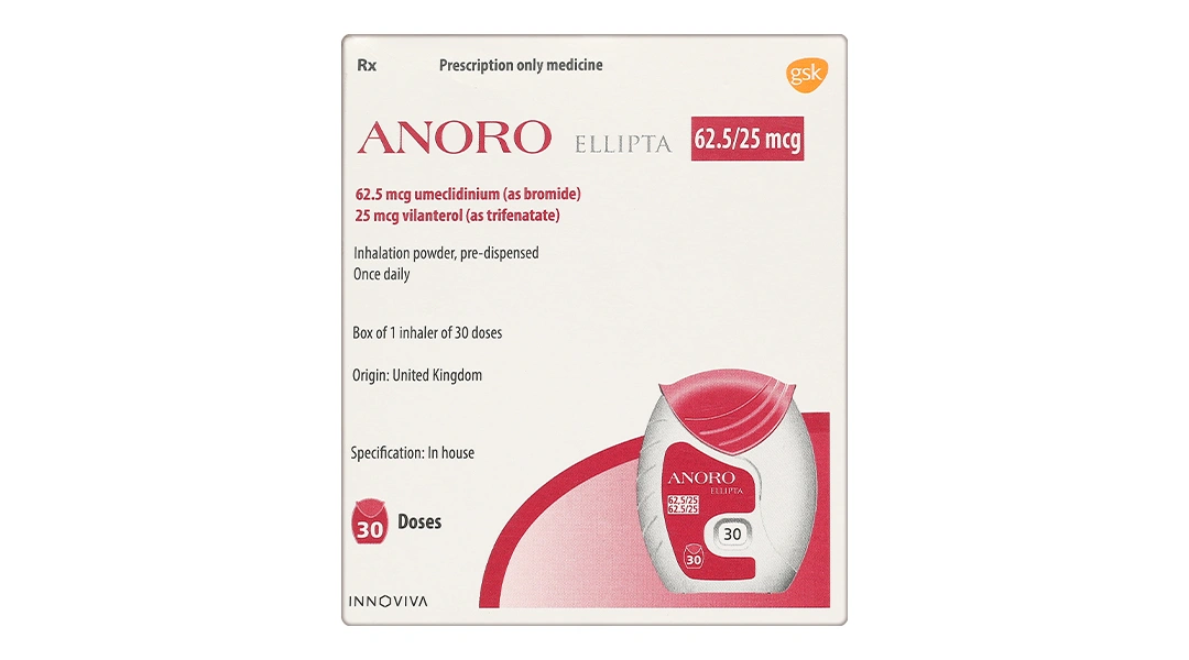 Bột hít Anoro Ellipta 62,5/25mcg giảm triệu chứng tắc nghẽn đường hô hấp lọ 30 liều hít - 1