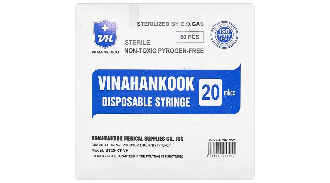 Bơm tiêm sử dụng một lần Vinahankook 20ml/cc 23G x 1'' - 2