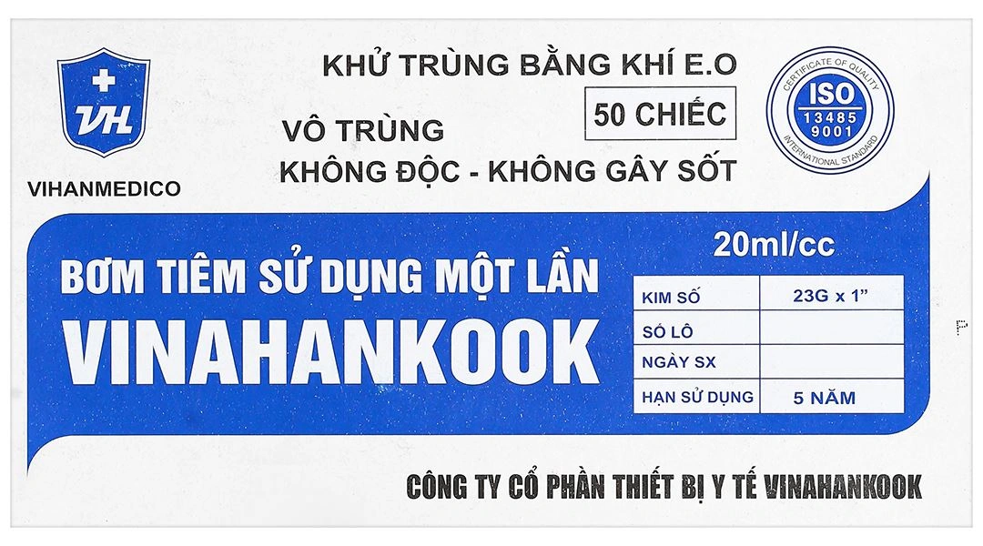 Bơm tiêm sử dụng một lần Vinahankook 20ml/cc 23G x 1'' - 6