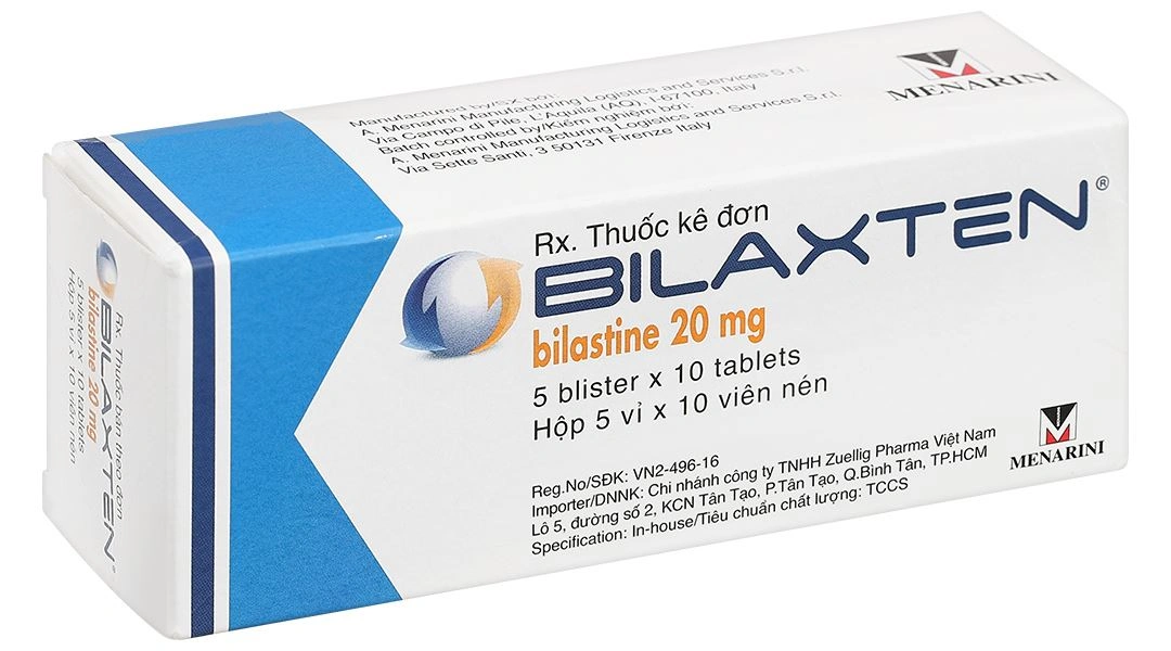 Bilaxten 20mg điều trị viêm mũi dị ứng, mày đay (5 vỉ x 10 viên) - 