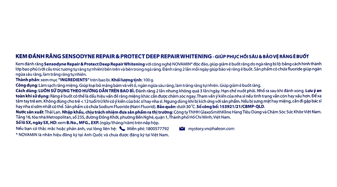 Kem đánh răng Sensodyne Repair & Protect Deep Repair Whitening tuýp 100g - 11