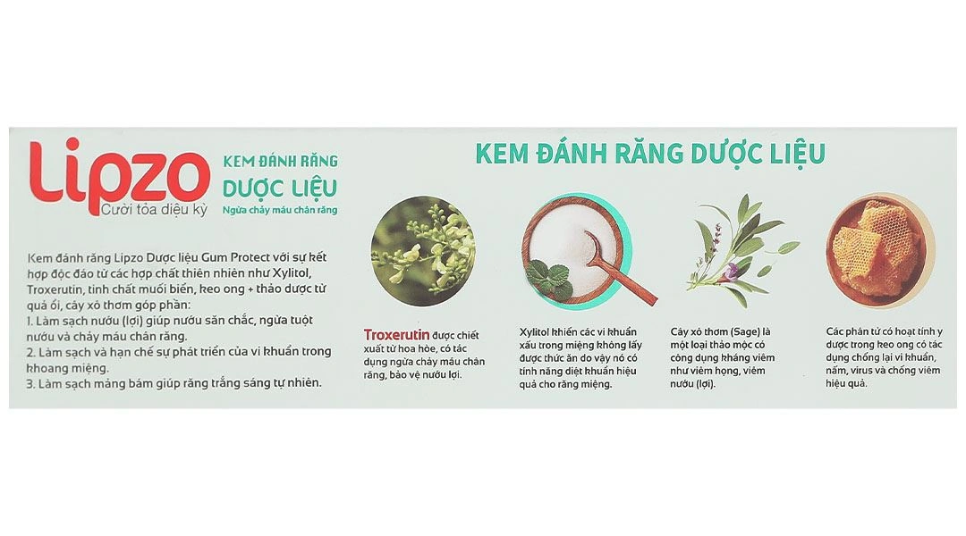 Kem đánh răng Dược Liệu Lipzo sạch nướu, ngừa chảy máu chân răng tuýp 110g - 6