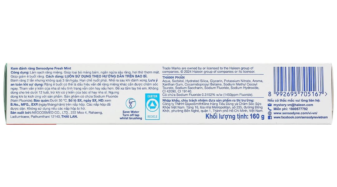 Kem đánh răng Sensodyne Fresh Mint giảm ê buốt tuýp 160g - 22