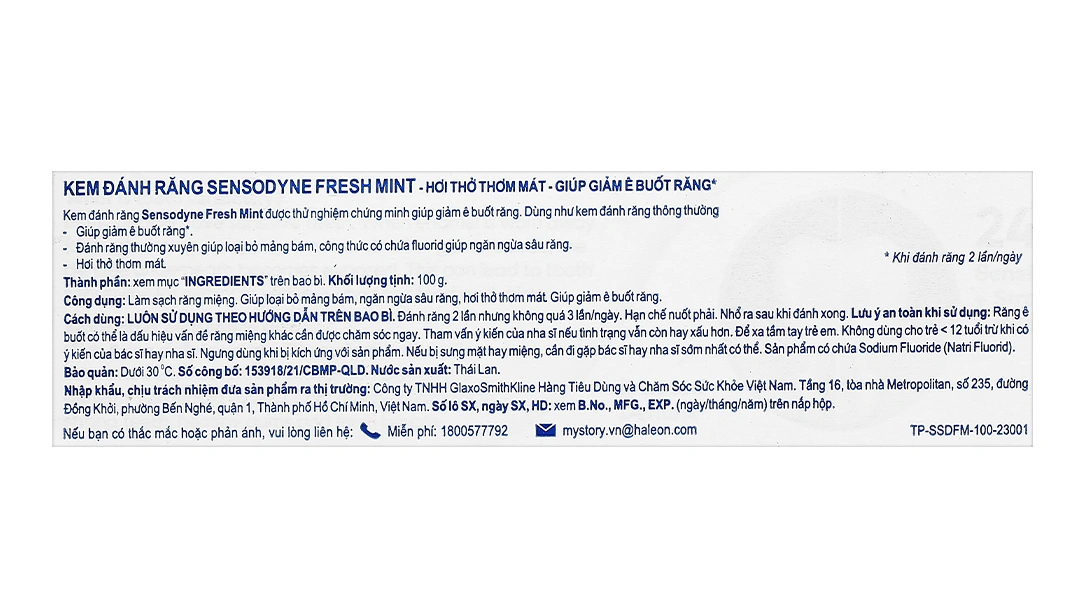 Kem đánh răng Sensodyne Fresh Mint giảm ê buốt tuýp 100g - 19