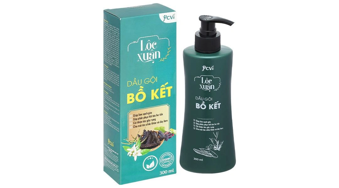 Dầu gội bồ kết Lộc Xuân làm sạch gàu, phục hồi hư tổn chai 300ml - 