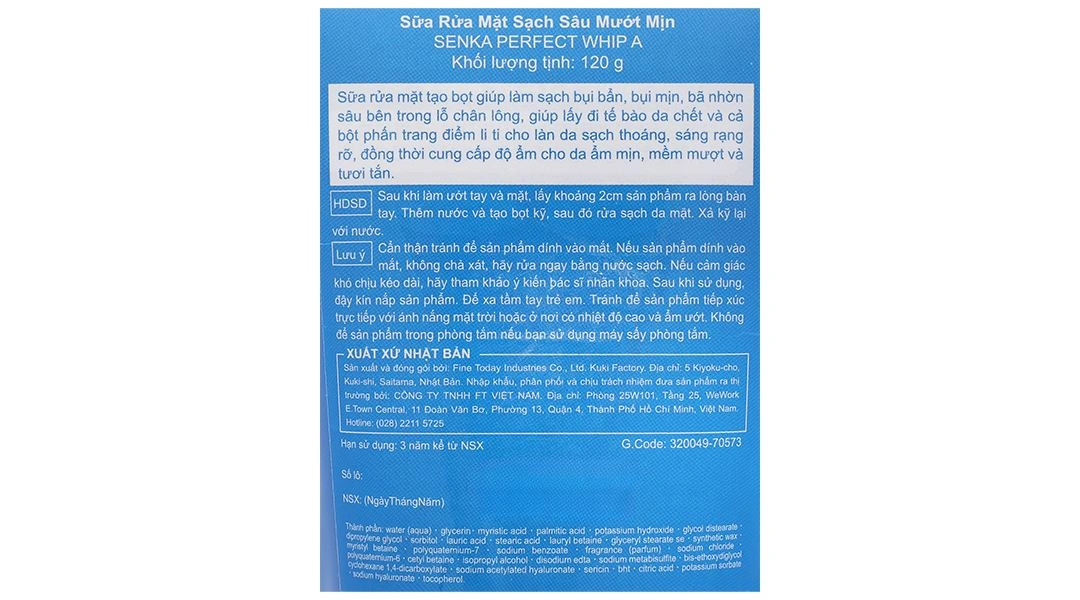 Sữa rửa mặt Senka Perfect Whip tạo bọt sạch thoáng, sáng rạng rỡ tuýp 120g - 2