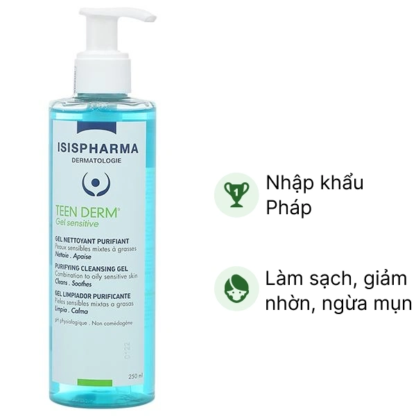 Gel rửa mặt Isis Pharma Teenderm Gel Sensitive giảm nhờn, ngừa mụn