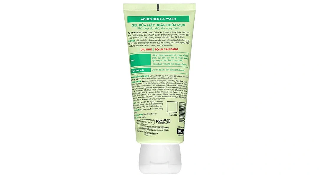 Gel rửa mặt Acnes Gentle Wash ngừa mụn cho da khô và da nhạy cảm tuýp 100g - 2