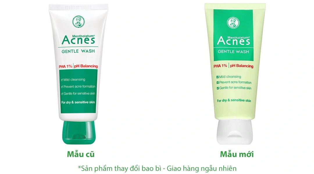 Gel rửa mặt Acnes Gentle Wash ngừa mụn cho da khô và da nhạy cảm tuýp 100g - 
