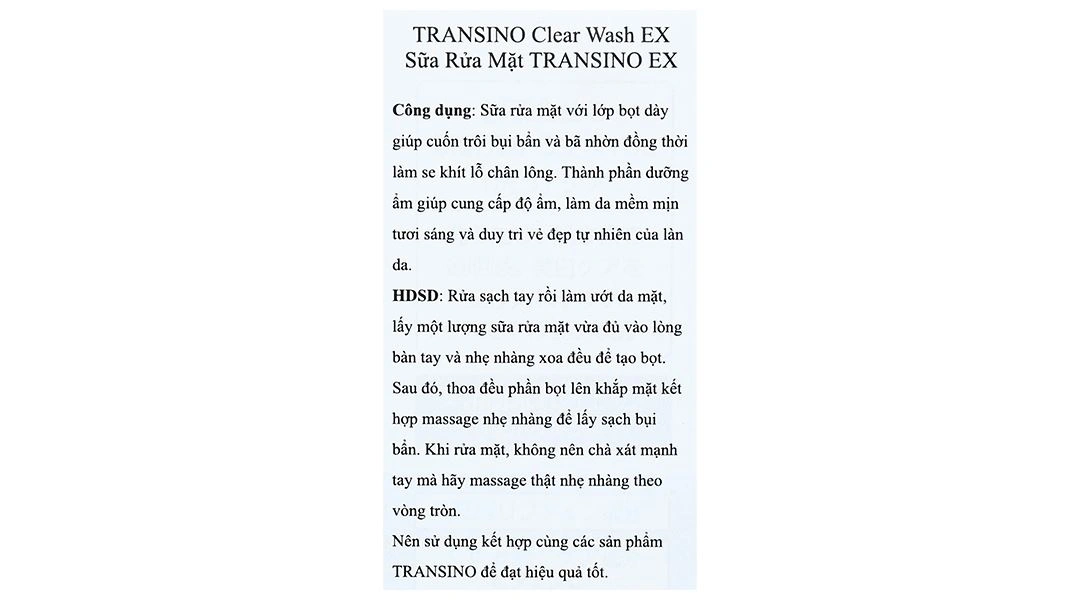 Sữa rửa mặt TRANSINO Clear Wash EX làm sạch sâu, se khít lỗ chân lông tuýp 100g - 9
