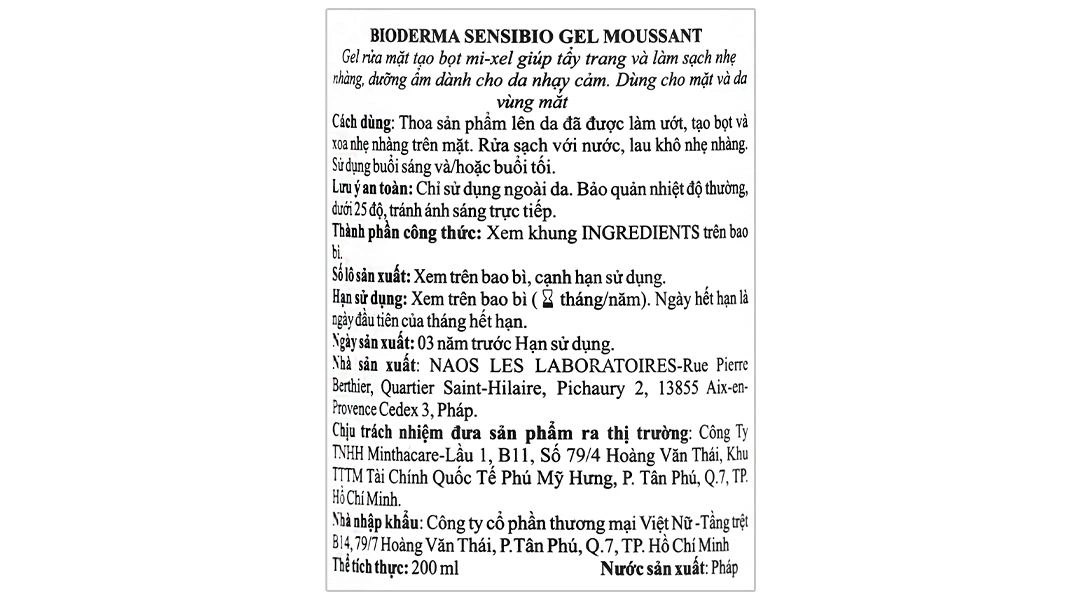 Gel rửa mặt Bioderma Sensibio Gel Moussant làm sạch, cấp ẩm cho da nhạy cảm chai 200ml - 6