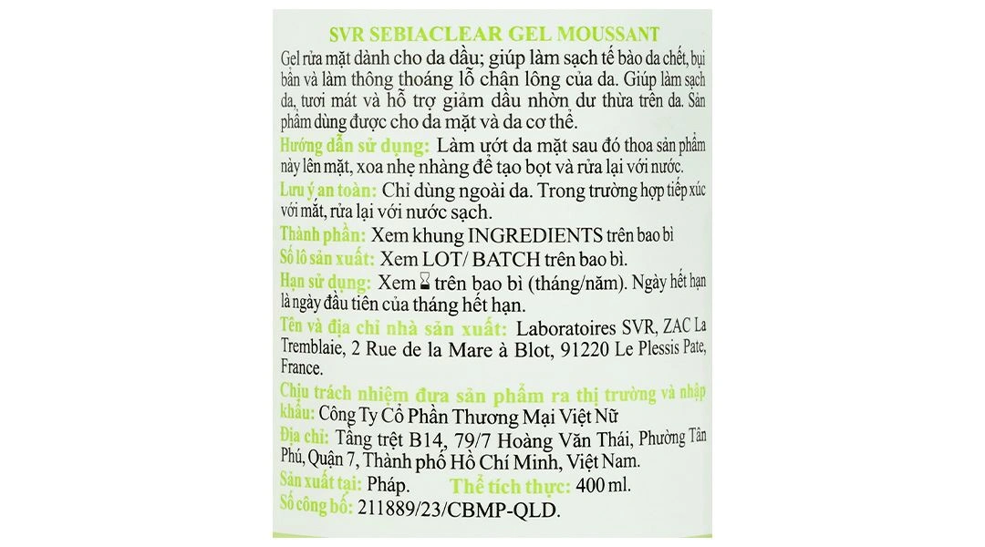 Gel rửa mặt SVR Sebiaclear Gel Moussant làm sạch da, giảm dầu nhờn tuýp 55ml - 20