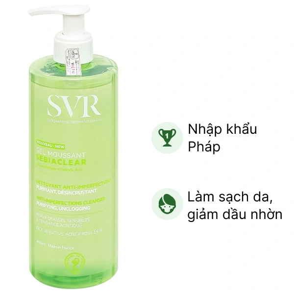 Gel rửa mặt SVR Sebiaclear Gel Moussant làm sạch da, giảm dầu nhờn